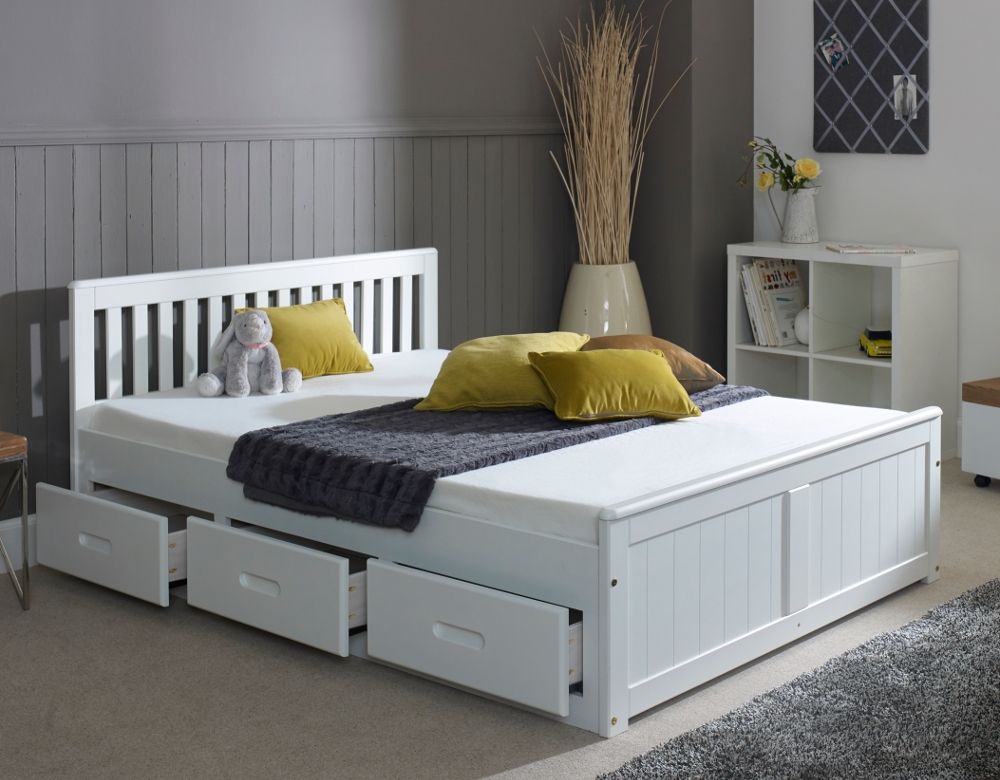 Mission White Wooden Storage Bed, White Wooden Headboard King Size