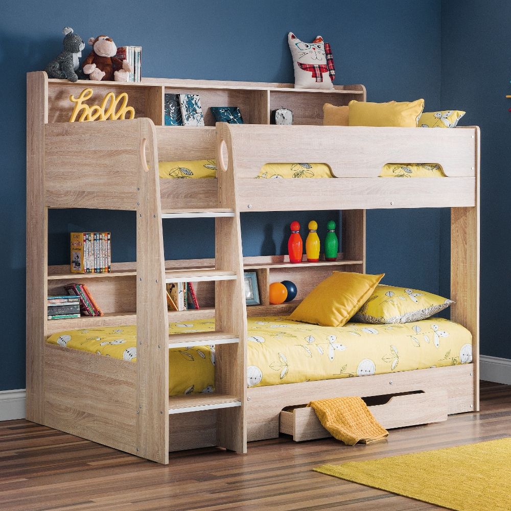 Orion Oak Wooden Storage Bunk Bed Happy Beds