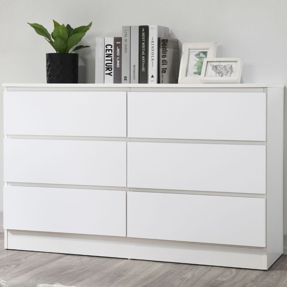 White and wood 6 store drawer dresser