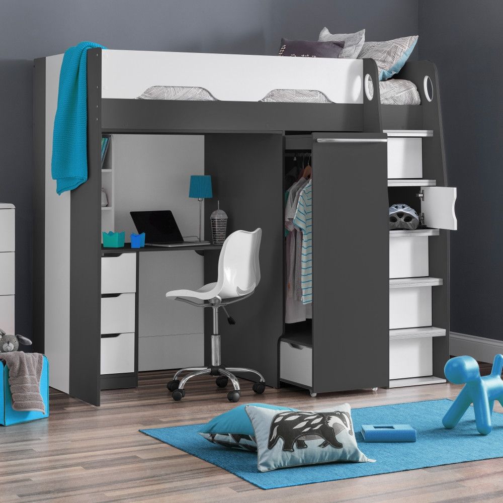 high sleeper cabin bed with wardrobe and desk