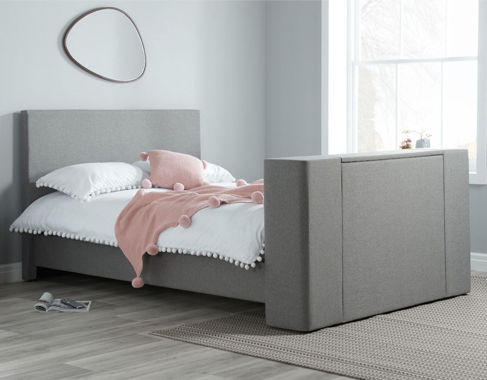 Plaza Grey Fabric Electric Media TV Bed Frame 5ft King Size
