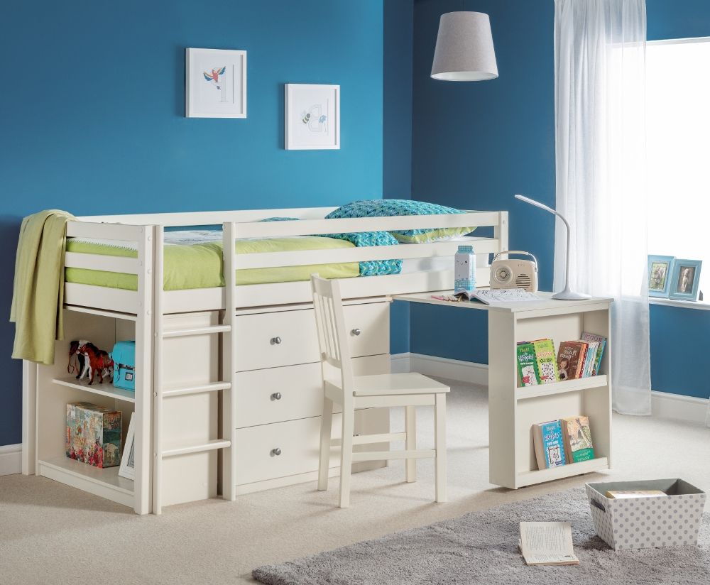 white wooden mid sleeper bed