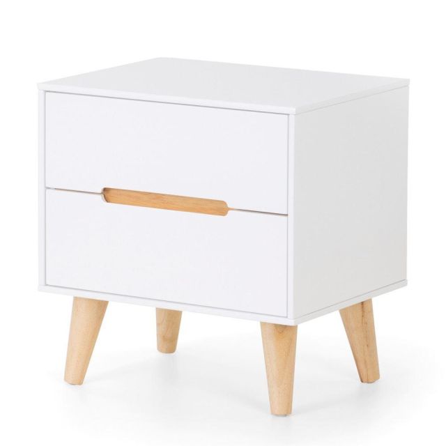 Alicia White and Oak 2 Drawer Wooden Bedside Table