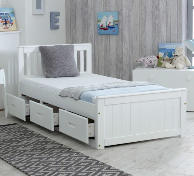 Mission White Wooden Storage Bed Frame - 3ft Single