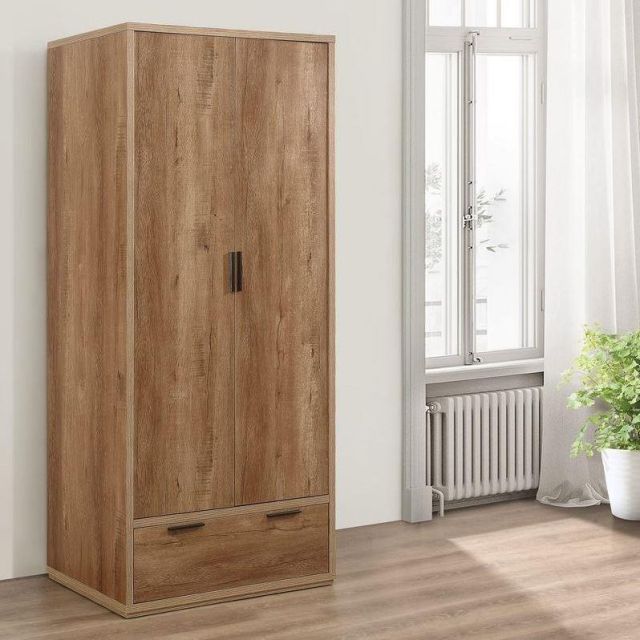 Stockwell Rustic Oak Wooden 2 Door Combination Wardrobe