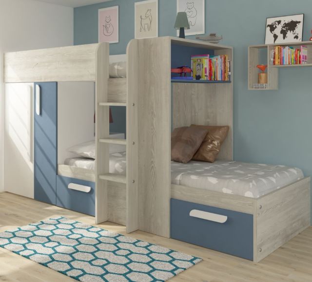 Barca Blue and Oak Wooden Bunk Bed