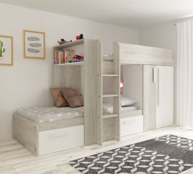 Barca White and Oak Wooden Bunk Bed