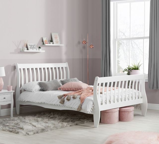 Belford White Wooden Sleigh Bed Frame - 4ft Small Double