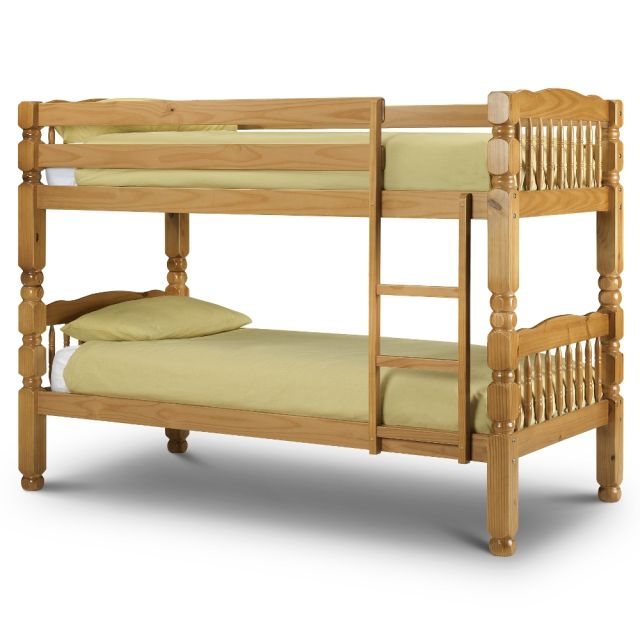 Chunky Antique Solid Pine Wooden Bunk Bed Frame - 3ft Single