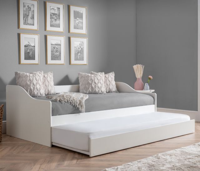 Elba White Wooden Day Bed with Guest Bed Trundle Frame