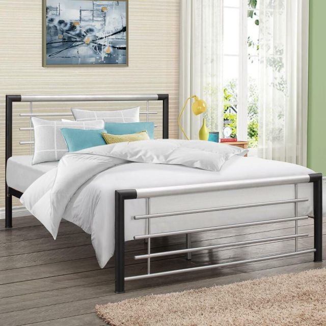 Faro Black and Silver Finish Metal Bed Frame - 5ft King Size