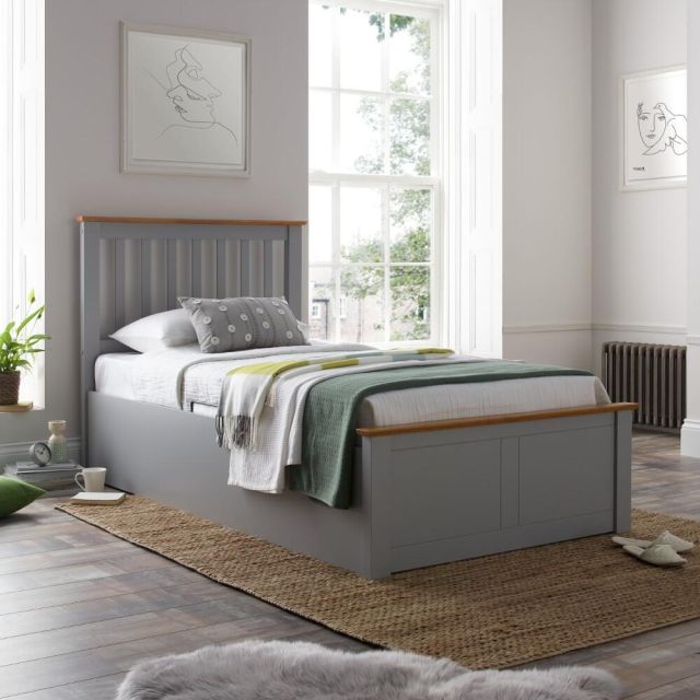 Francis Grey Wooden Ottoman Storage Bed Frame - 3ft Single