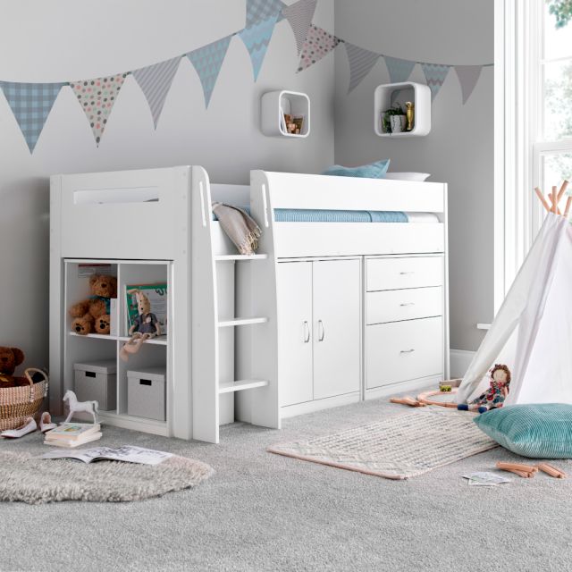 Lacy White Wooden Storage Midsleeper Bed