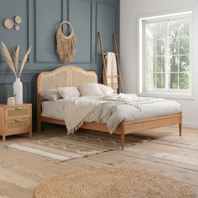 Leonie Rattan Oak Wooden Bed Frame