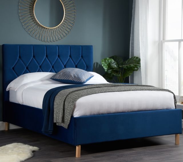 Loxley Blue Velvet Fabric Ottoman Storage Bed Frame - 5ft King Size