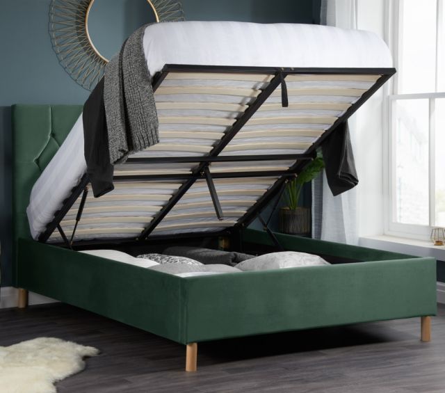 Loxley Green Velvet Fabric Ottoman Storage Bed