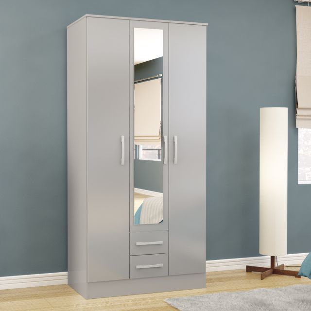 Lynx Grey 3 Door Combination Wardrobe with Mirror