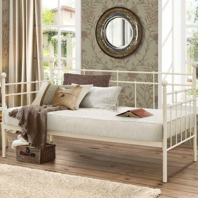 Lyon Cream Metal Guest Day Bed Frame - 3ft Single