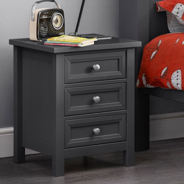 Maine Anthracite 3 Drawer Wooden Bedside Table
