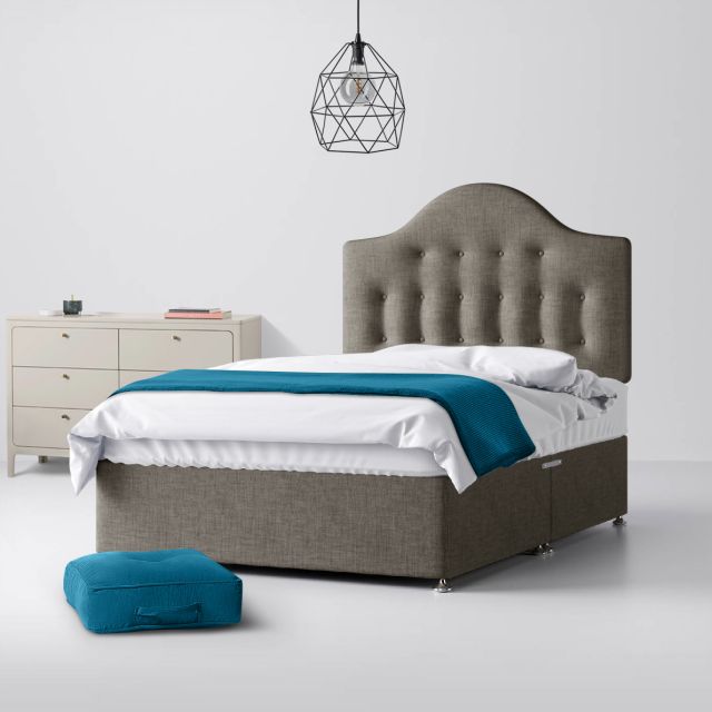 Grey Fabric Divan Bed & Victor Button Headboard