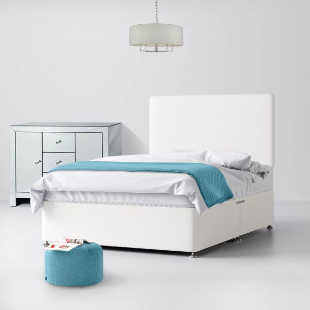 White Fabric Divan Bed & Cornell Plain Headboard