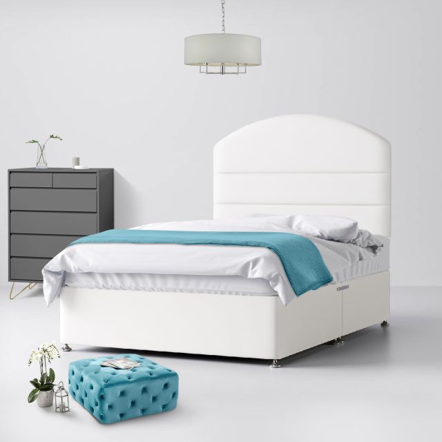 White Fabric Divan Bed & Dudley Line Headboard