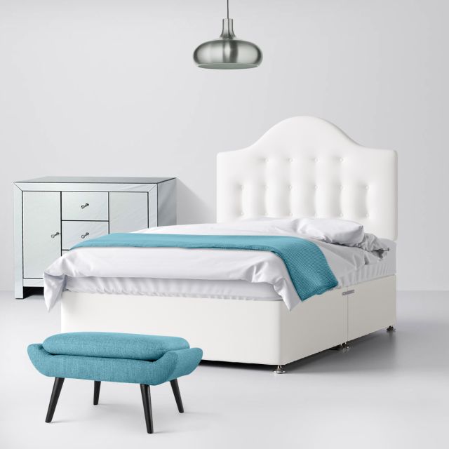 White Fabric Divan Bed & Victor Button Headboard