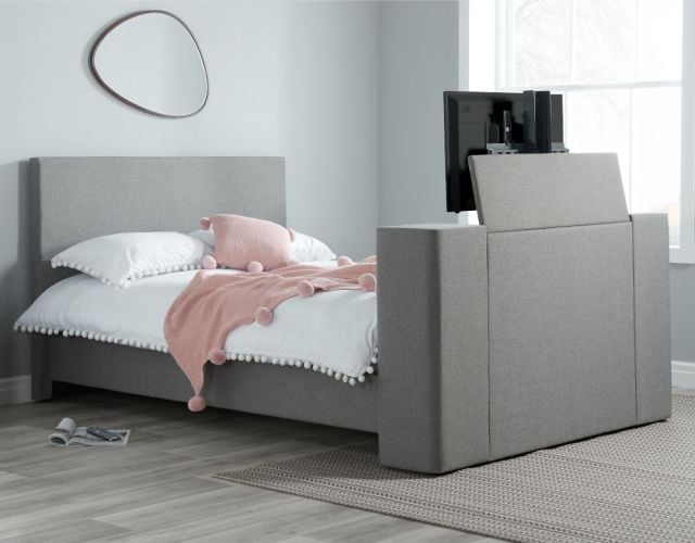 Plaza Grey Fabric Electric Media TV Bed Frame - 5ft King Size