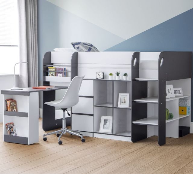 Saturn Grey and White Wooden Midsleeper Cabin Bed