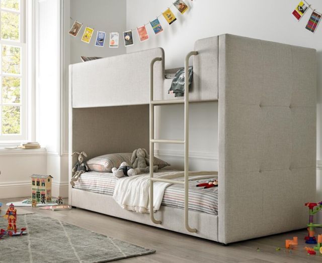 Saturn Oatmeal Fabric Bunk Bed - 3ft Single