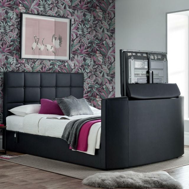 Thornberry Black Leather Electric TV Bed
