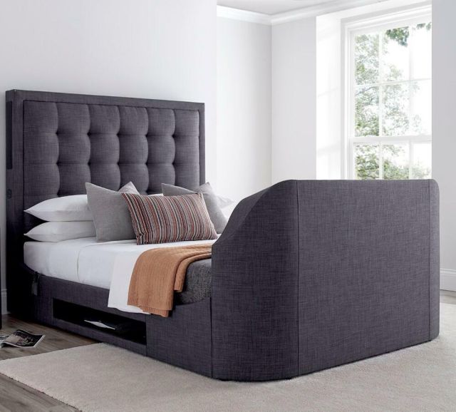 Titan 2 Slate Grey Fabric Media Electric TV Bed Frame - 5ft King Size