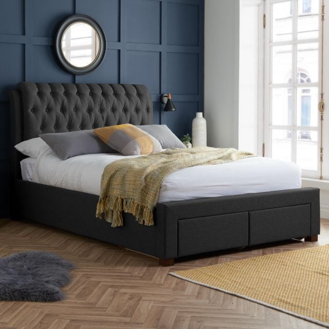 Valentino Charcoal Fabric 2 Drawer Storage Bed