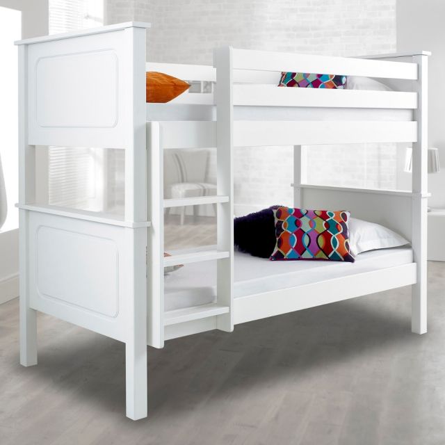 Vancouver White Finish Solid Pine Wooden Bunk Bed Frame - 3ft Single