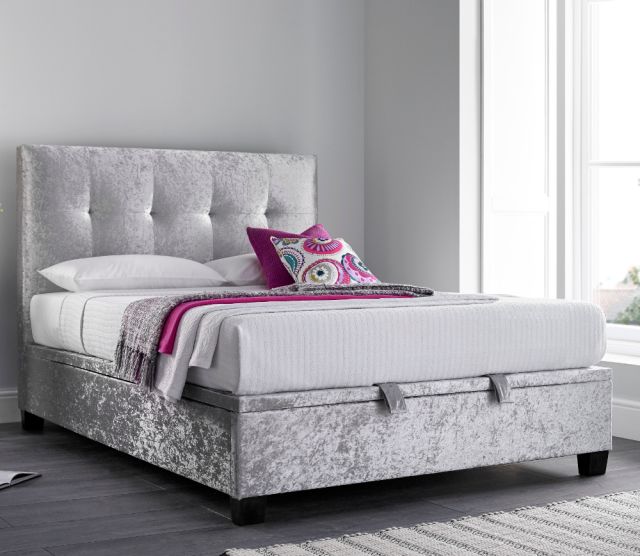 Walkworth Silver Velvet Fabric Ottoman Storage Bed Frame - 4ft6 Double