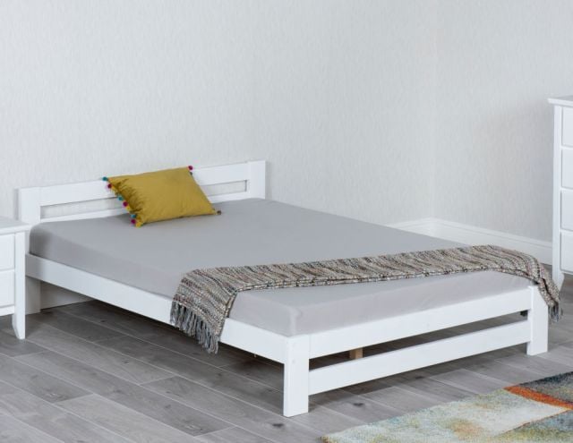 Xiamen White Wooden Bed Frame Only - 4ft Small Double