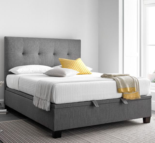 Yorkie Grey Fabric Ottoman Bed Frame - 6ft Super King Size