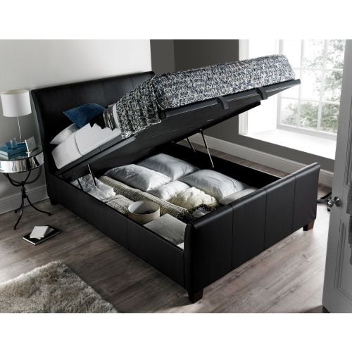 Allendale Black Faux Leather Ottoman, Silver Leather Ottoman Bed King Size