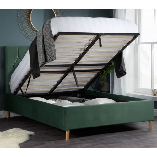 Loxley Green Velvet Fabric Ottoman, King Size Ottoman Bed With Headboard Storage