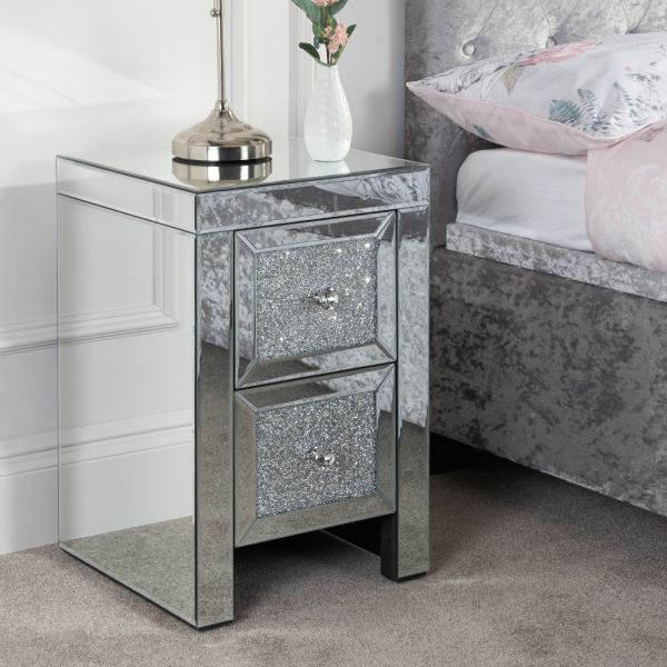 Vienna Mirrored 3 Drawer Bedside Table, Small Mirrored Nightstand For Bedroom
