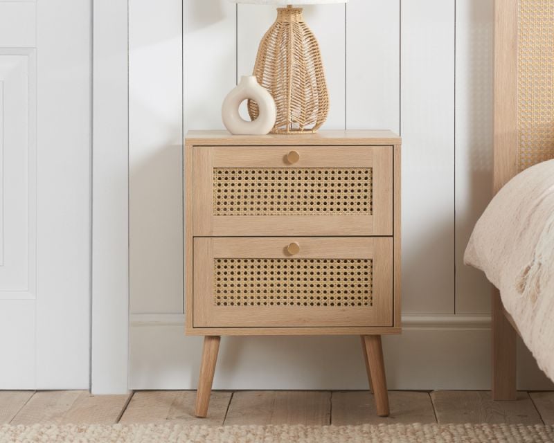 Croxley Oak Rattan 2 Drawer Bedside Table