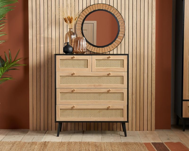 Croxley Black Rattan 5 Drawer Chest
