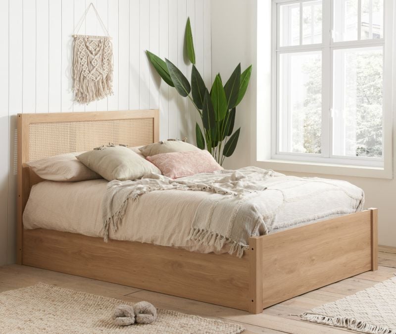 Croxley Oak Wooden Rattan Ottoman Storage Bed
