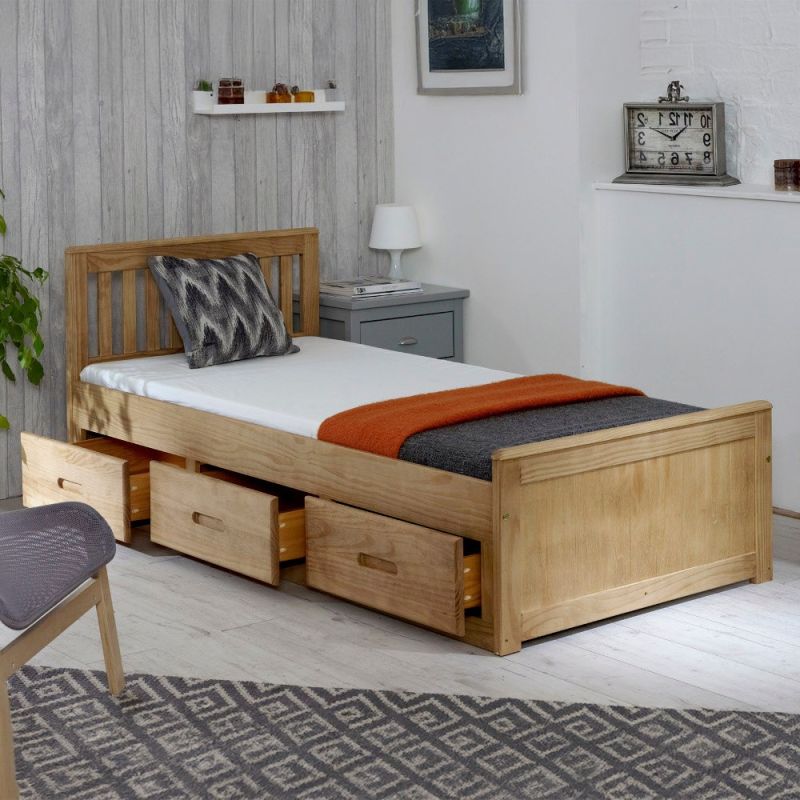 Mission Waxed Pine Wooden Storage Bed Frame - 4ft6 Double