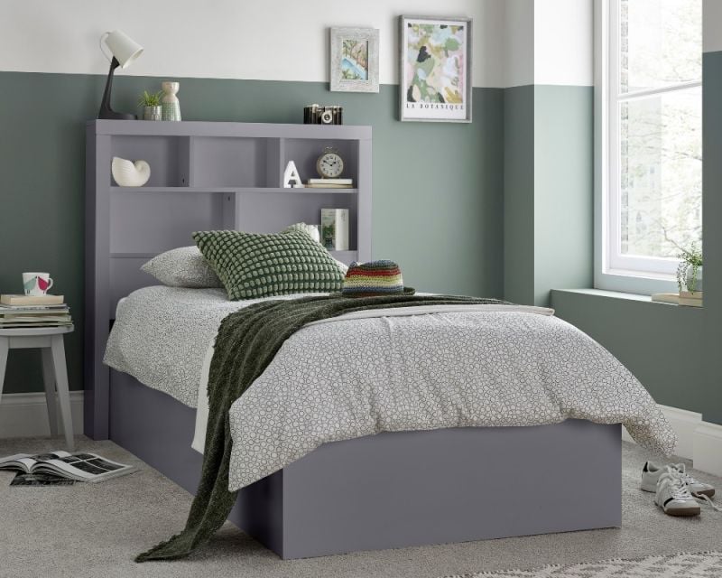 Oscar Grey Wooden Bookcase Ottoman Storage Bed