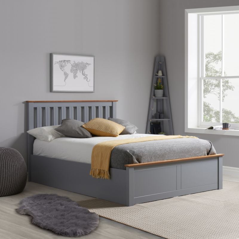 Phoenix Stone Grey Wooden Ottoman Storage Bed Frame Only - 4ft Small Double