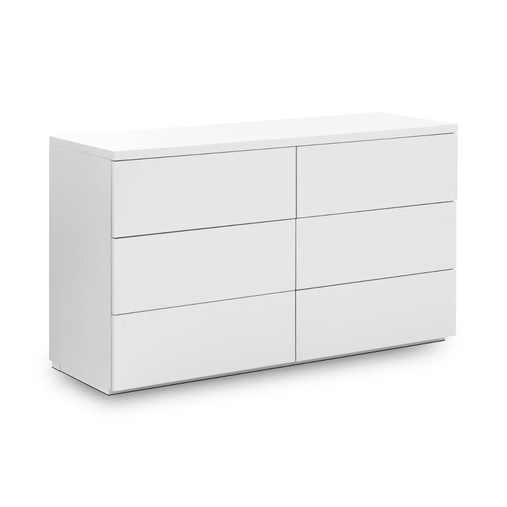 Monaco - High Gloss 6 Drawer Chest - White - Wooden - Happy Beds