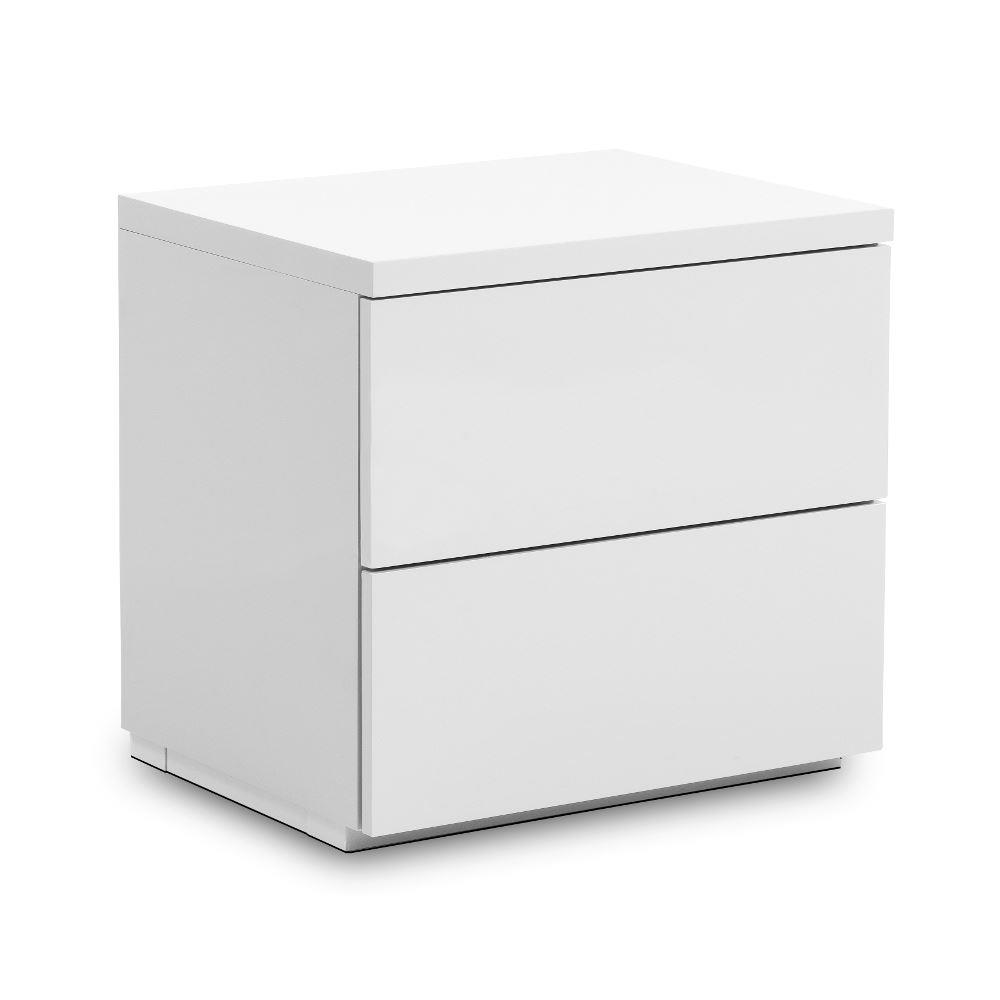 Monaco - High Gloss 2 Drawer Bedside Table - White - Wooden - Happy Beds