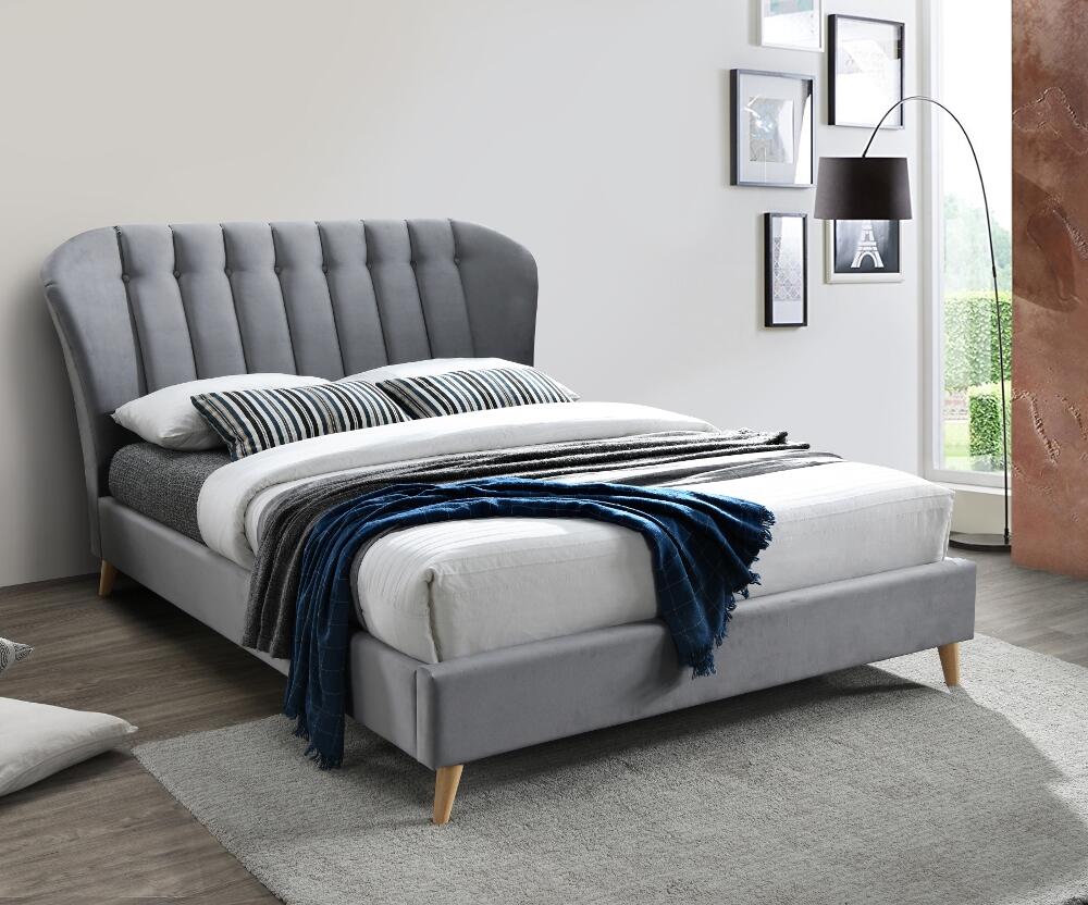 Elm - Small Double - Grey - Velvet - 4ft - Happy Beds