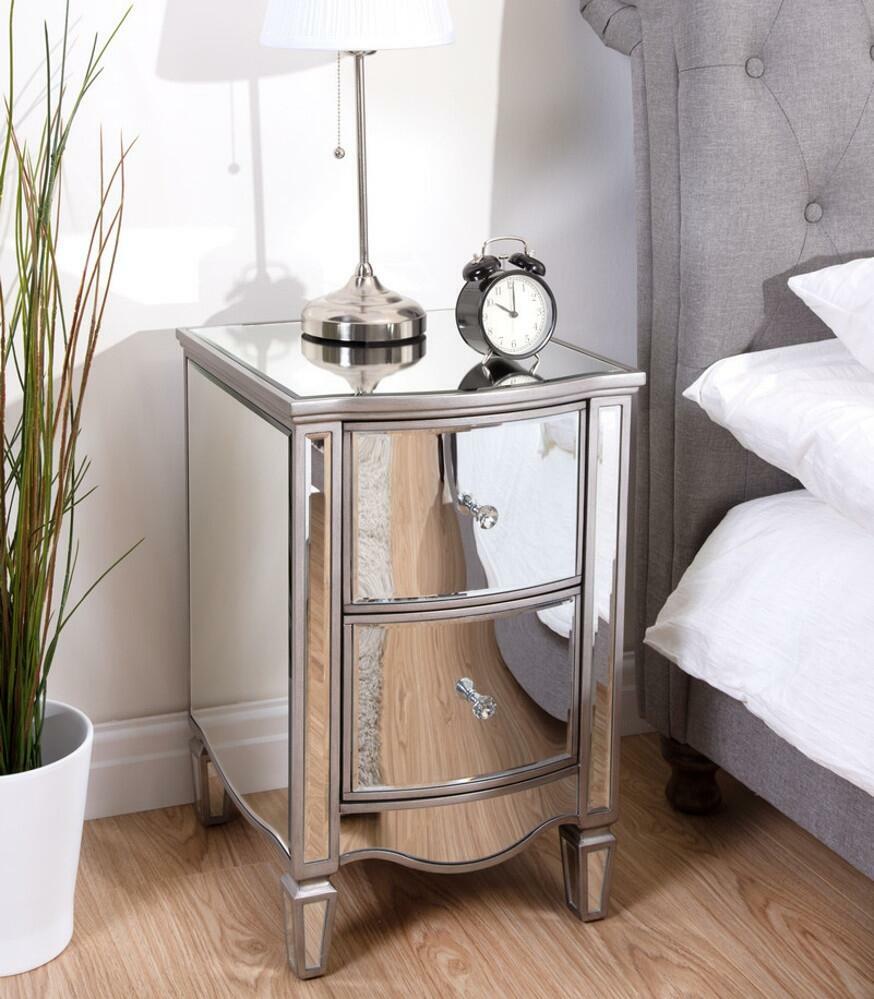 Elysee - Mirrored 2 Drawer Bedside Table - Mirror - Glass - Happy Beds